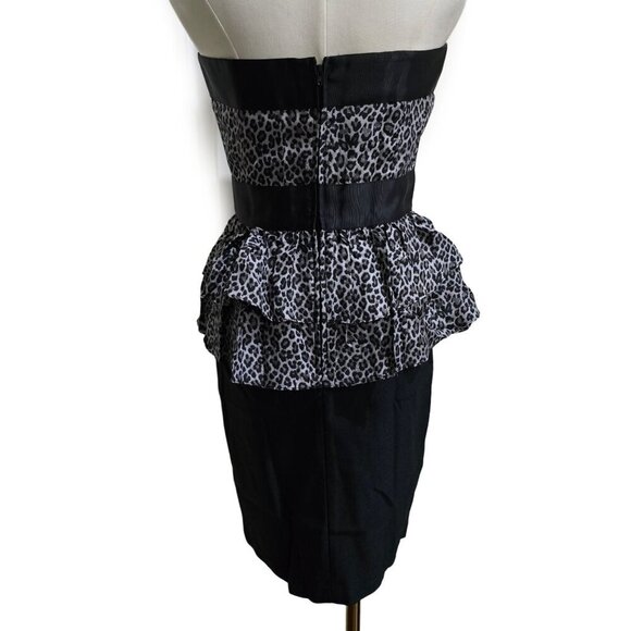 Betsey Johnson ✦ Strapless Leopard Peplum Dress ✦ Black Silk Blend Size 6 NWOT - Picture 5 of 16